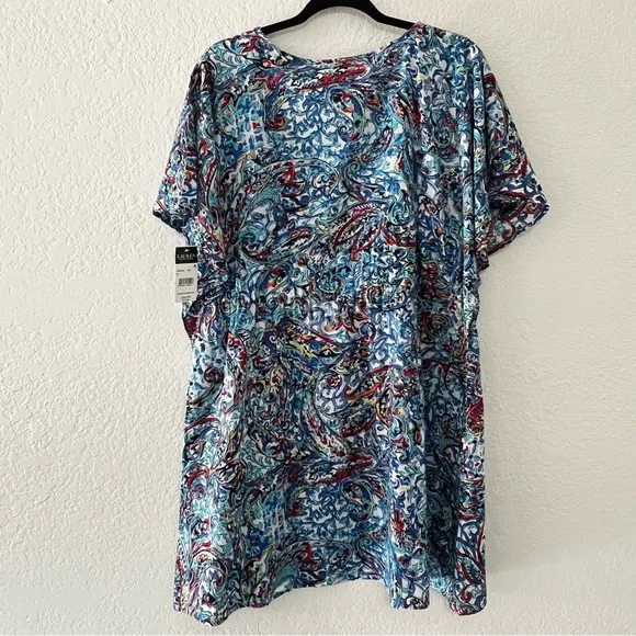 NWT Lauren Ralph Lauren Mystic Blue Paisley Dress Swim Cover-Up Women's Size XL - Picture 3 of 8